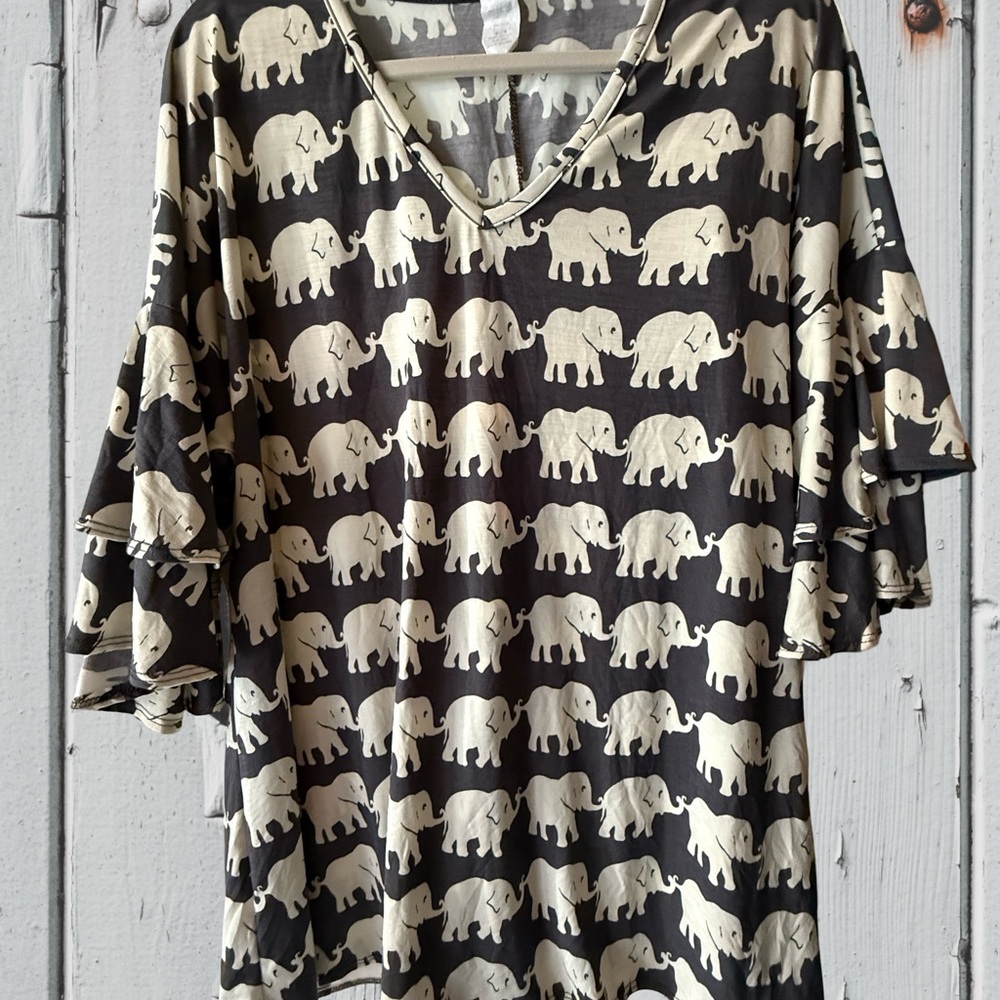 Elephant Patterned V-Neck Women's Blouse